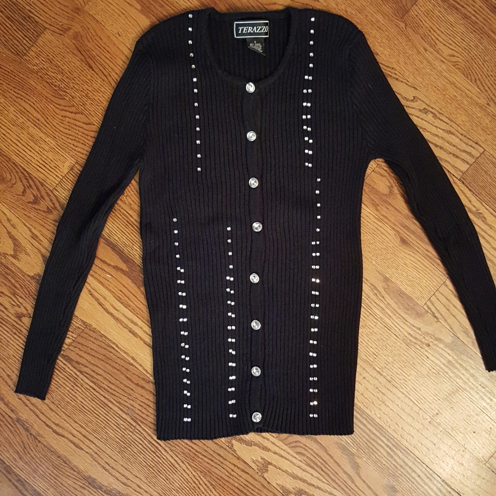Terazzo Ribbed Button Up Rhinestone Sweater - Picture 7 of 9